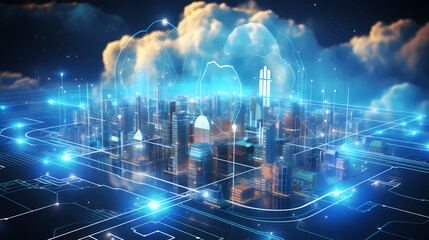 Fototapeta na wymiar Cloud computing transfer big data on internet. futuristic digital technology