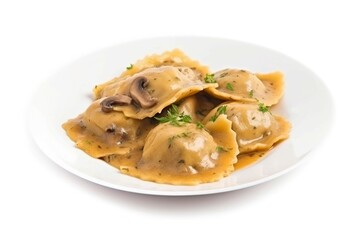 Plate mushroom ravioli. Generate Ai