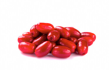 Cornel berries isolated on white background. Dogwood berries.