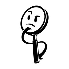 Thinking confused magnifying glass emoji character illustration