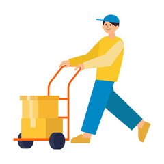 Man pushing trolly flat illustration