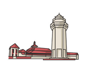 Banten Great Mosque Indonesian Landmark Illustration