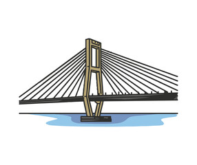 Soekarno Bridge Indonesian Landmark Illustration