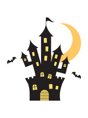 ハロウィン　三日月と屋敷のイラスト