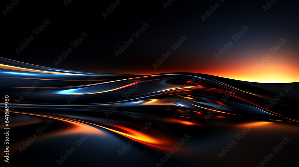 Poster Abstract dark orange background metallic waves. Generative ai