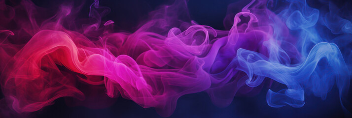 Banner. Colored smoke on a black background, blue and red smoke. Background for the site. AI generative.