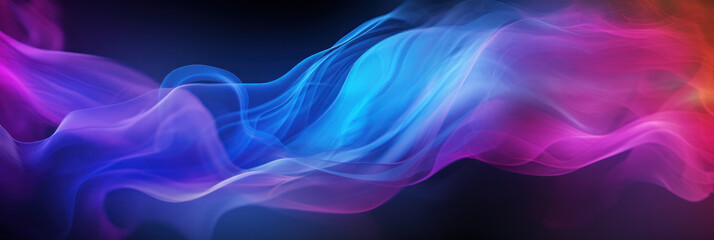 Banner. Colored smoke on a black background, blue and red smoke. AI generative.