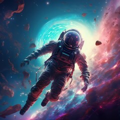 Fototapeta na wymiar an astronaut in a colorful space. Pop art concept, gaming art concept, Generative AI