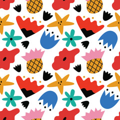 Vector seamless pattern with meadow flowers on white background. Modern design for fabric and paper, surface textures.