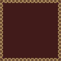 Classic vector vintage square frame with arabesques and orient elements. Abstract brown and golden ornament with place for text. Vintage pattern