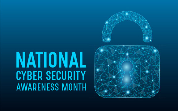 National cyber security awareness month is observed every year in october. Low poly style design. Cyber security banner vector isolated on geometric background.