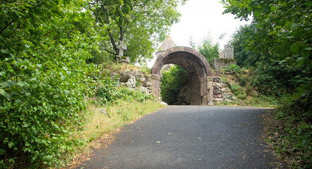 Fototapeta na wymiar Stone arch. Visiting in ancient church