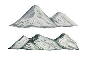 Watercolor set with mountains. Elements for landscape