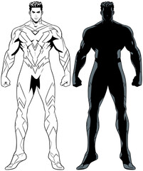 Superhero Anime Line Art and Silhouette