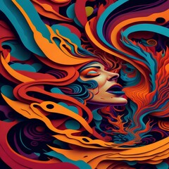 A chaotic swirl of vibrant colors and shapes, depicting the inner turmoil of a women struggling with a mental