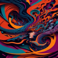 A chaotic swirl of vibrant colors and shapes, depicting the inner turmoil of a person struggling