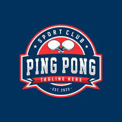 Table tennis badge emblem logo. Ping Pong Sports label vector illustration - obrazy, fototapety, plakaty