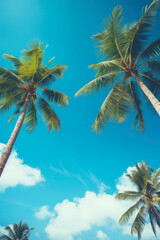 Fototapeta na wymiar Summer holidays travel concept. Palm trees against blue sky