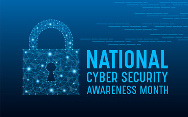 National cyber security awareness month is observed every year in october. Low poly style design. Cyber security banner vector isolated on geometric background.