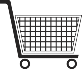 Black metal trolley with empty shopping cart
