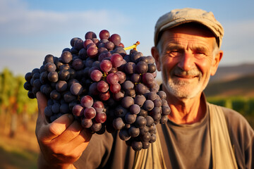  A wine connoisseur, with practiced eyes and touch, scrutinizes this year's grape yield, ensuring unparalleled quality