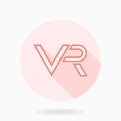 Pink vector icon with VR logo in circle. Flat design with long shadow. Virtual reality logo