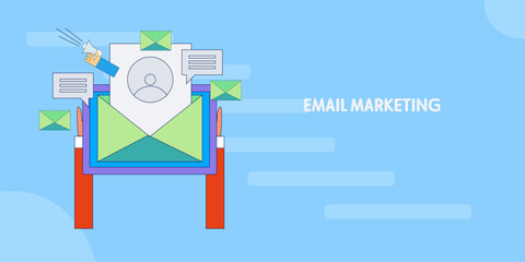 Email marketing for business promotion, Email subscriber, Customer retention, Sending personalized email messages to customer, Vector illustration background