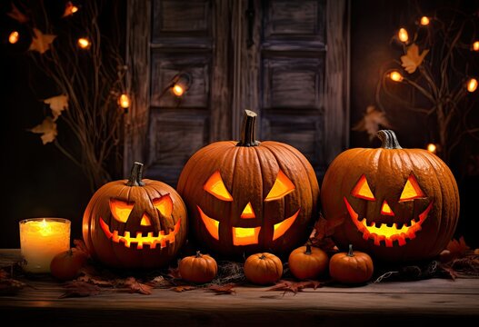 Halloween pumpkins with Halloween decoration.