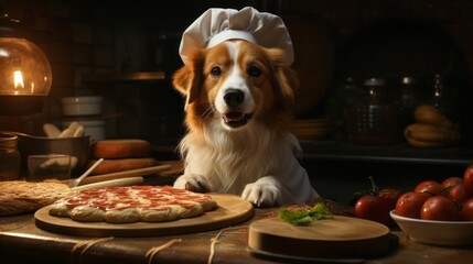 Canine chef cooking in kitchen