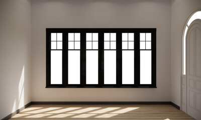 Black windows in an empty room,