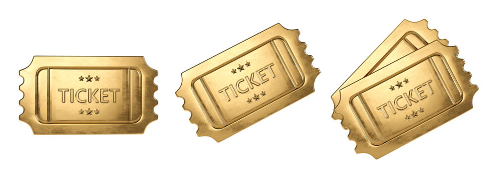 Golden tickets on a white background. 3D illustration