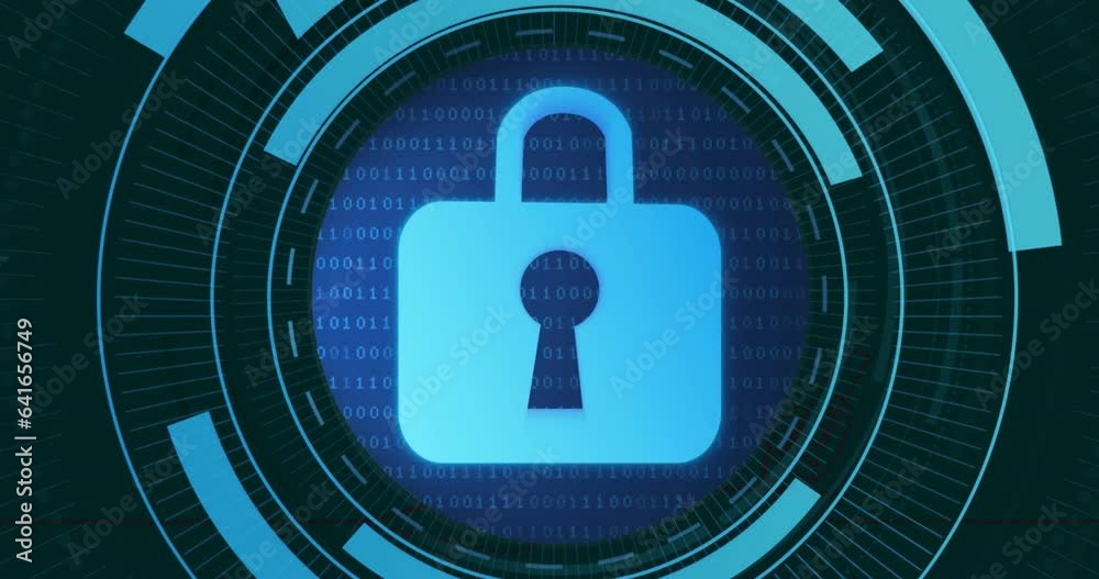 Poster animation of padlock in moving circles with binary codes