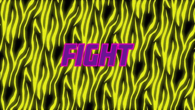 Animation of purple fight text with sun over yellow abstract pattern
