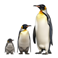 family of emperor  penguins isolated on transparent - obrazy, fototapety, plakaty