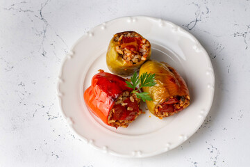 Traditional Turkish foods; Stuffed pepper (etli biber dolmasi)