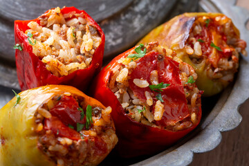 Traditional Turkish foods; Stuffed pepper (etli biber dolmasi)