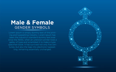 Naklejka premium Low poly sexual male and female icon vector with futuristic concept. Gender Equality symbolic low poly wire-frame design. Sexual progress and identity illustration.