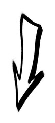 Graffiti arrow with overspray in black over white.