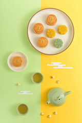 Background of Chinese Traditional Festival Mid-Autumn Festival.The Chinese meaning on the mooncake in the picture is: black sesame.