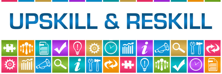 Upskill And Reskill Colorful Box Grid Business Symbols 