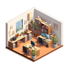 Office room interior. Workplace isometric 3d style.