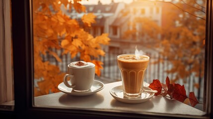 Obraz premium Autumn vibes coffee break with latte art