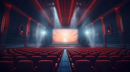 Cinema concept, Empty cinema screen with audience. Generative Ai
