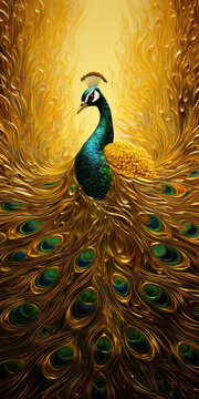 Pav&atilde;o decorativo  e muito estilizado pintado a ouro e prata.