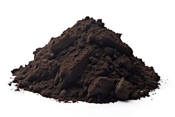 Small heap of soil humus isolated on white background. Pile of organic compost or ground.