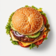 hamburger mit reichlcih fleisch tomaten frischem salat und käse cheesburger fastfood fast-food generative ki