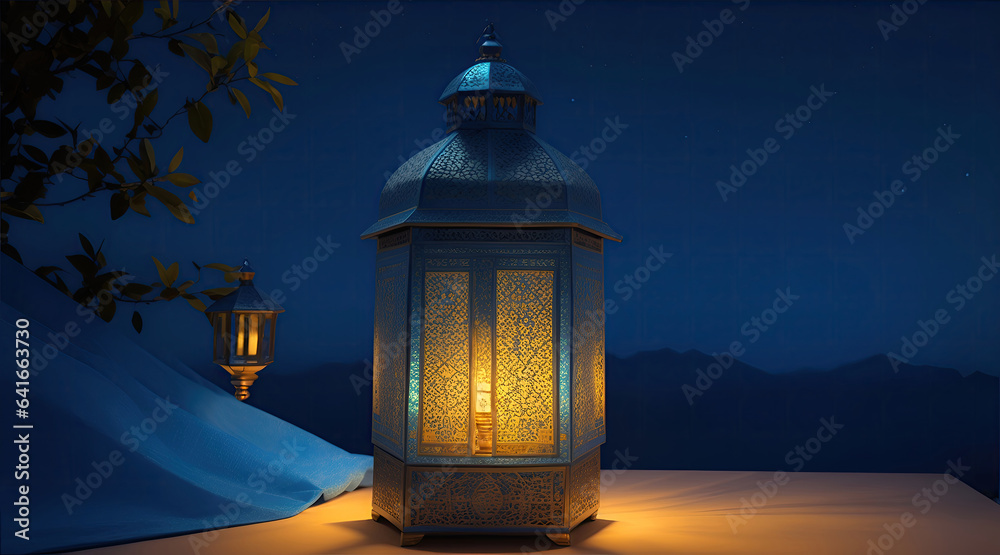 Wall mural islamic lantern gold for element islamic event and celebration