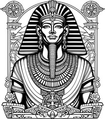 Vintage hand-drawn vector illustration of an ancient Egypt god in black and white, suitable for logo design. EPS-10