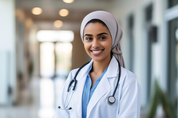 Fototapeta Portrait of young female doctor studying at the hospital , woman doing medicine studies obraz