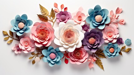 flower card design 3d template, in the style of feminine sticker art, paper sculptures, shaped canvas, floral motifs, color art, pastel-hued